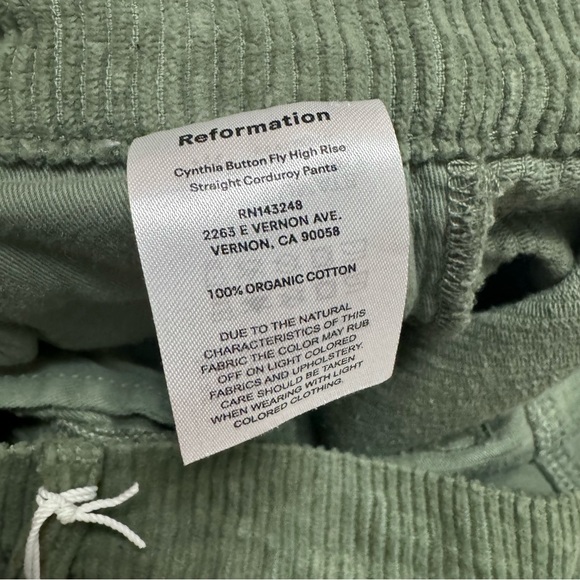 Reformation Sz 29 Cynthia Button Fly High Rise Straight Corduroy Pants Moss - Picture 3 of 5